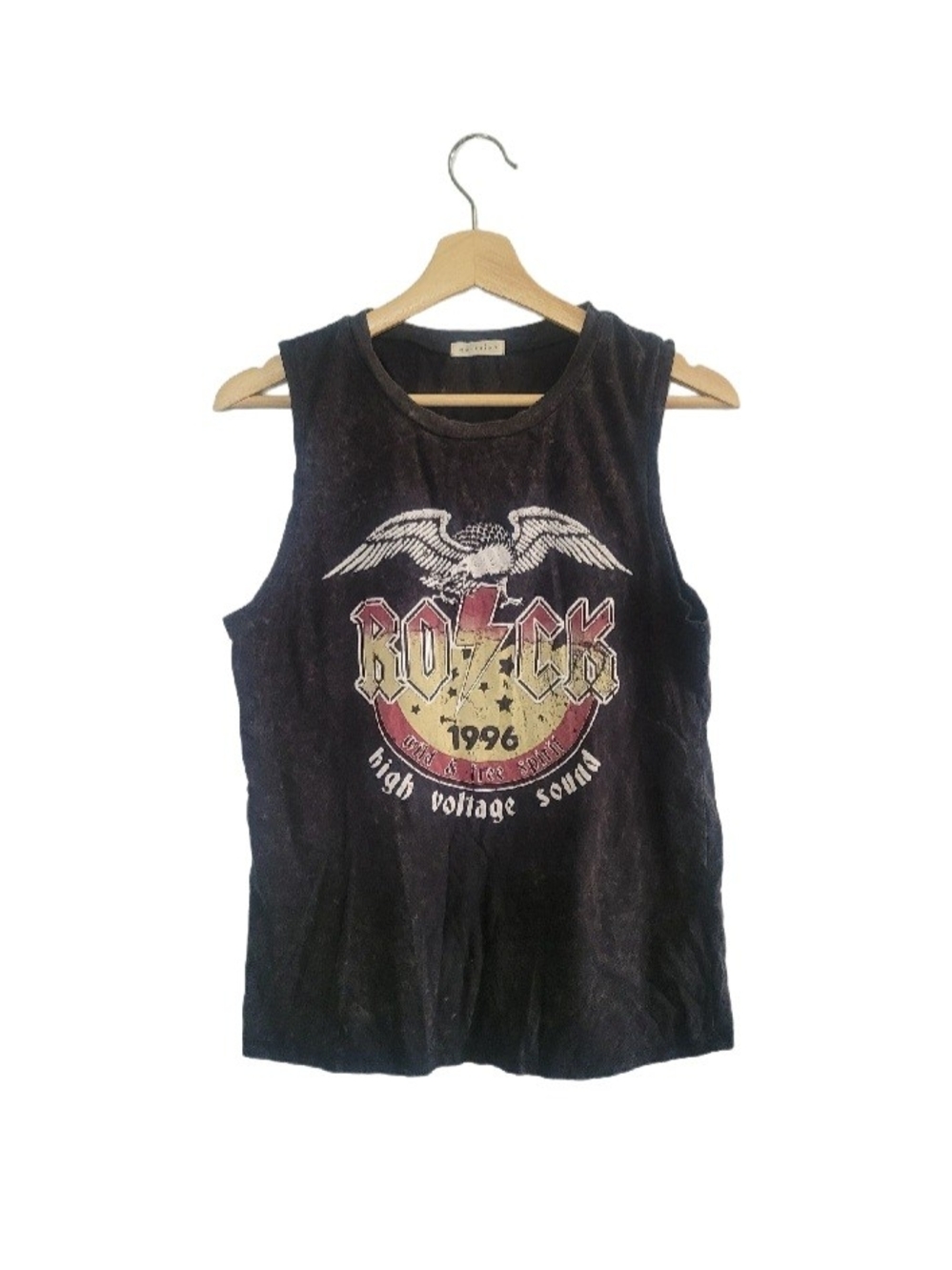 VTG Inspired Black Acid Wash Tank Graphic Rock Print Sz L
